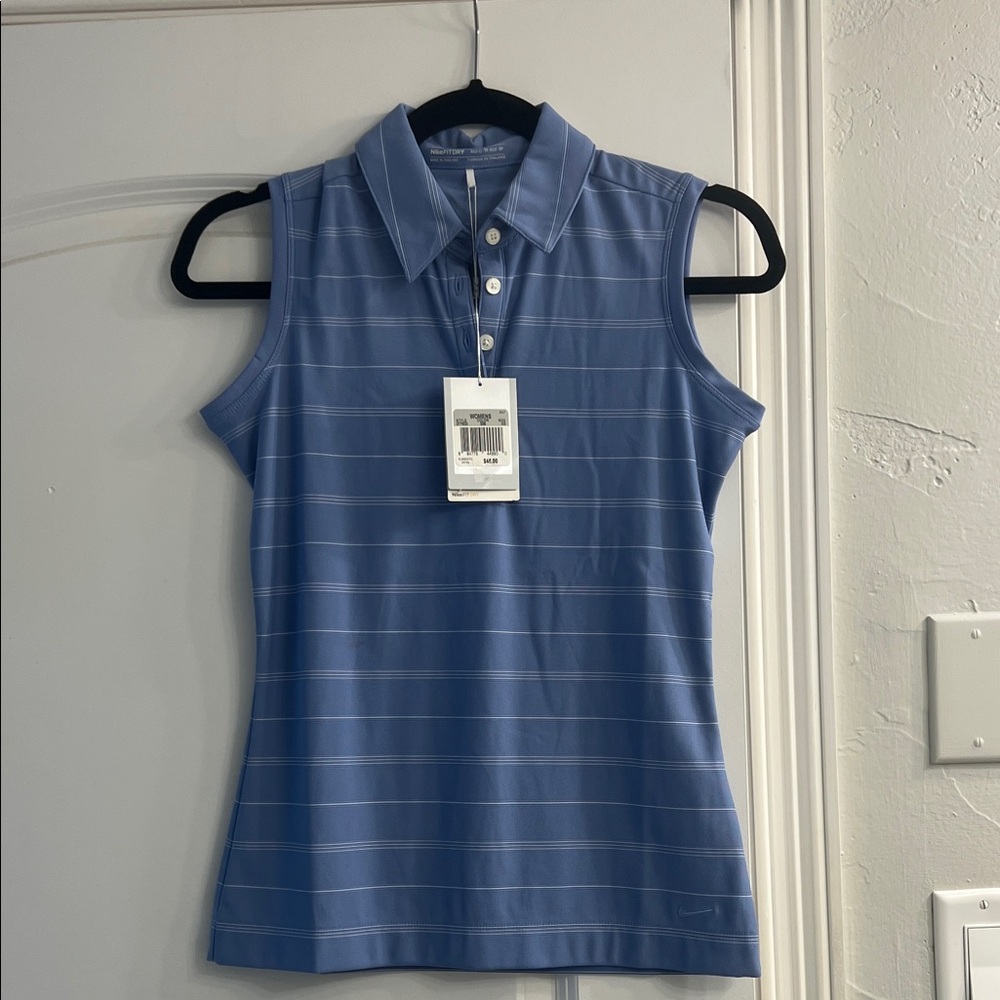 NWT Nike Women's Light Blue Sleeveless Polo Blouse